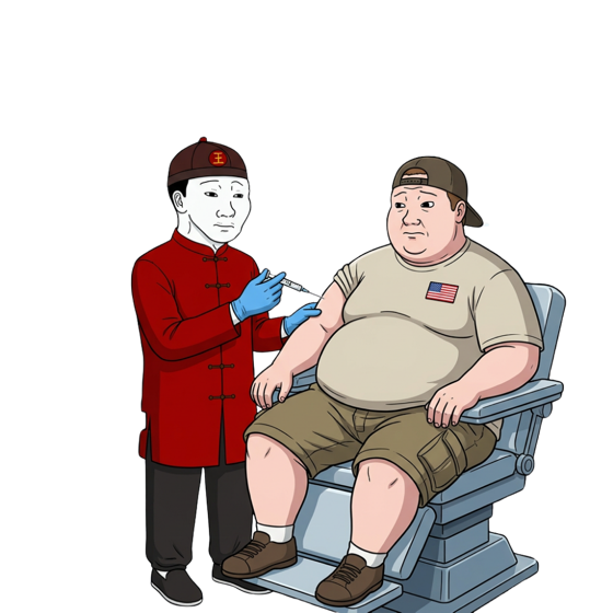 Scientist preparing peptide injection for seated patient